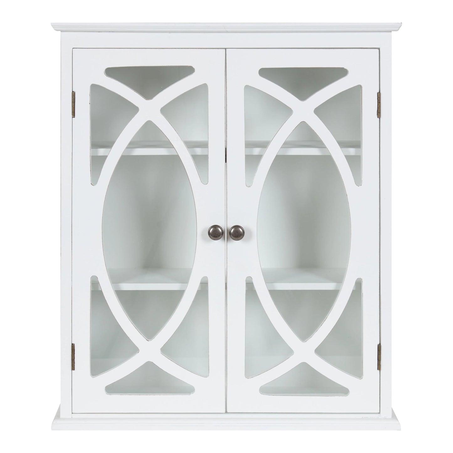 Kate and Laurel Quinlan Wood Wall Cabinet, 24 x 8 x 28, White, Decorative Traditional Storage Cabinet with Two Glass Doors and Three Interior Shelves
