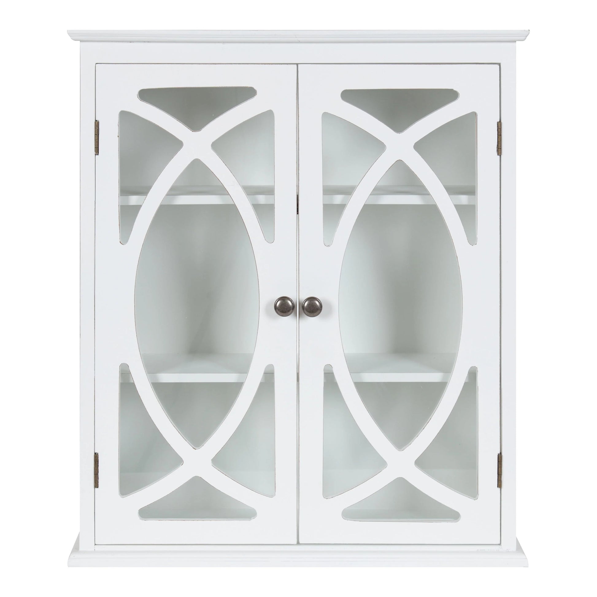 Kate and Laurel Quinlan Wood Wall Cabinet, 24 x 8 x 28, White, Decorative Traditional Storage Cabinet with Two Glass Doors and Three Interior Shelves