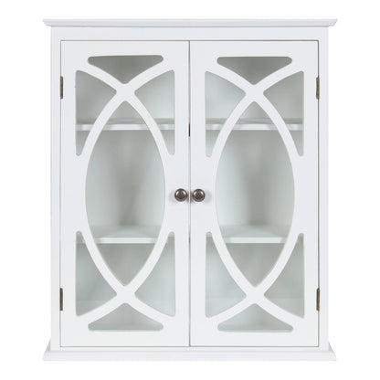 Kate and Laurel Quinlan Wood Wall Cabinet, 24 x 8 x 28, White, Decorative Traditional Storage Cabinet with Two Glass Doors and Three Interior Shelves