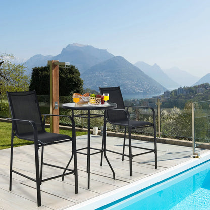 Gymax 3PCS Patio Bar Set Outdoor Bistro Set w/2 Stools & 1 Tempered Glass Table