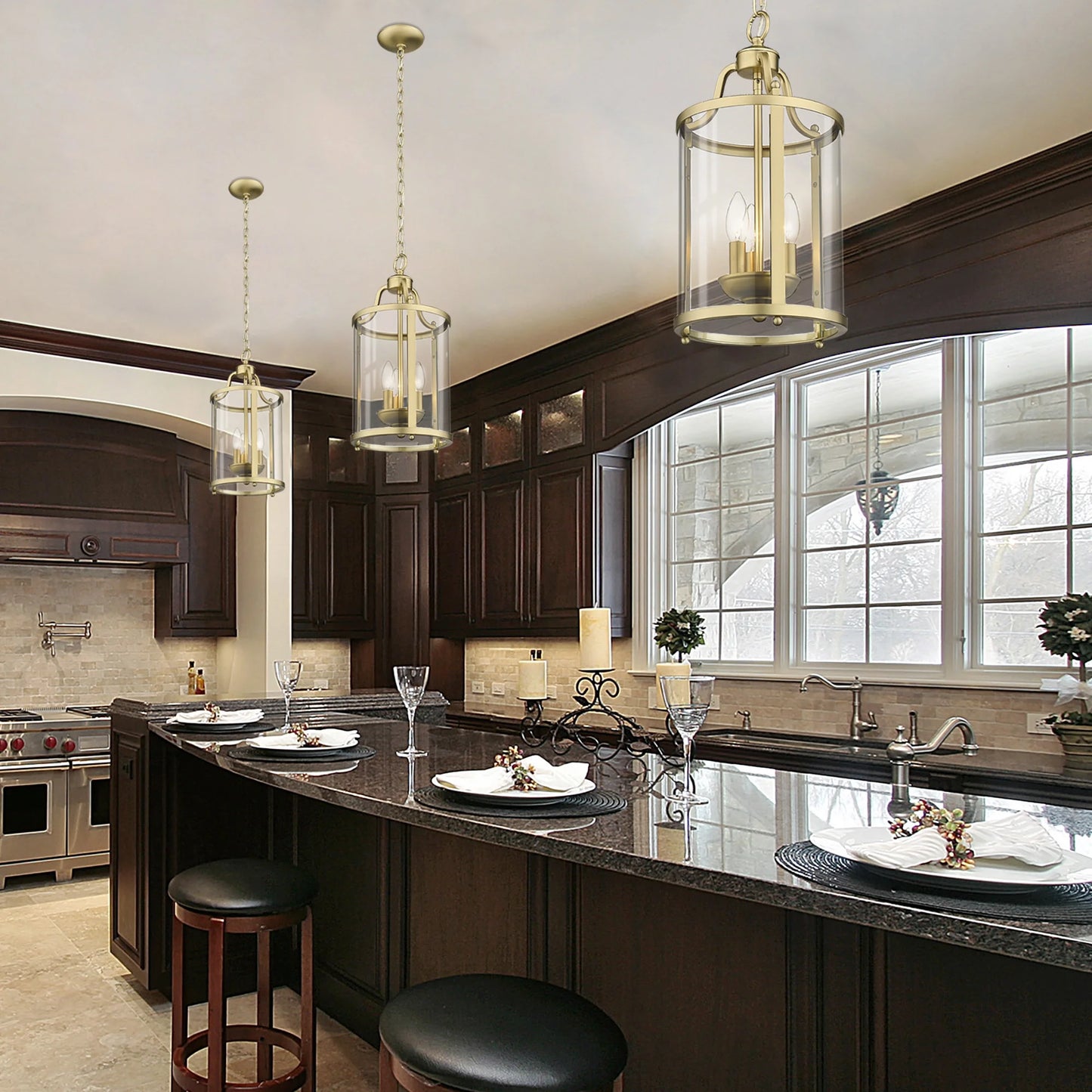 Payton 3-Light Pendant in Rubbed Bronze and Clear Glass