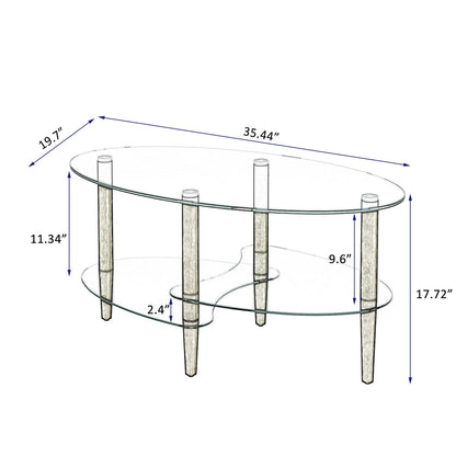 Holaki Transparent Glass Coffee Table, Oval Tea Table 3-Layer Glass Table, Modern Table in Living Room