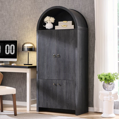 IFGET 71-Inch Arched 4-Tier Bookcase with Glass Doors and Drawers
