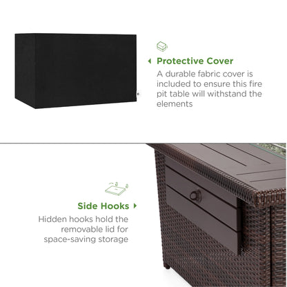 Best Choice Products 52in Wicker Propane Gas Fire Pit Table 50,000 BTU w/Glass Wind Guard, Tank Holder, Cover - Gray