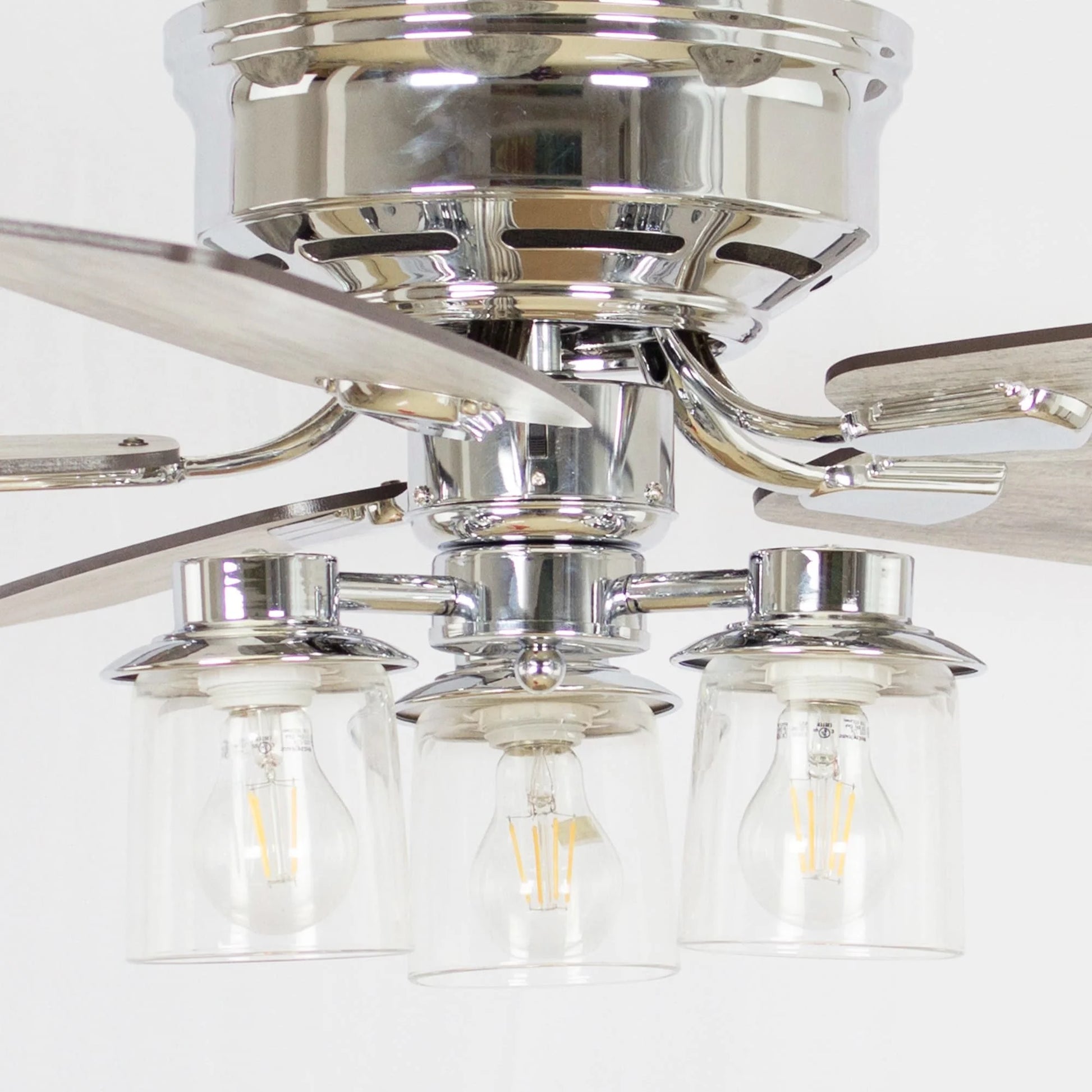 Parrot Uncle 52" Classic 5-Blade Glass Low Profile Ceiling Fan Chandelier with Remote Chrome Chrome Brushed