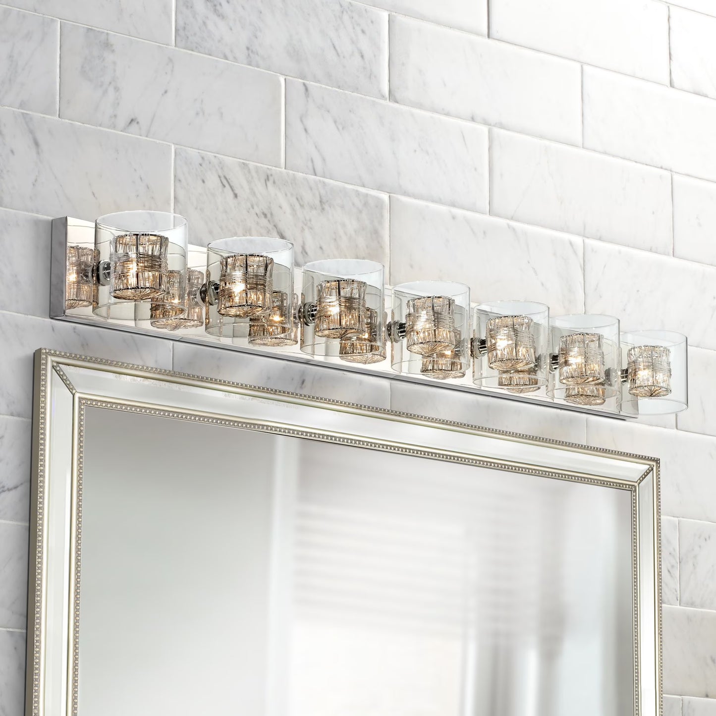 Possini Euro Design 3-Light Chrome Dimmable Vanity Light with Clear Glass Shades