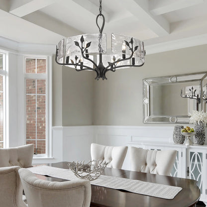 Calla 6-Light Chandelier in Natural Black with Hammered Water Glass