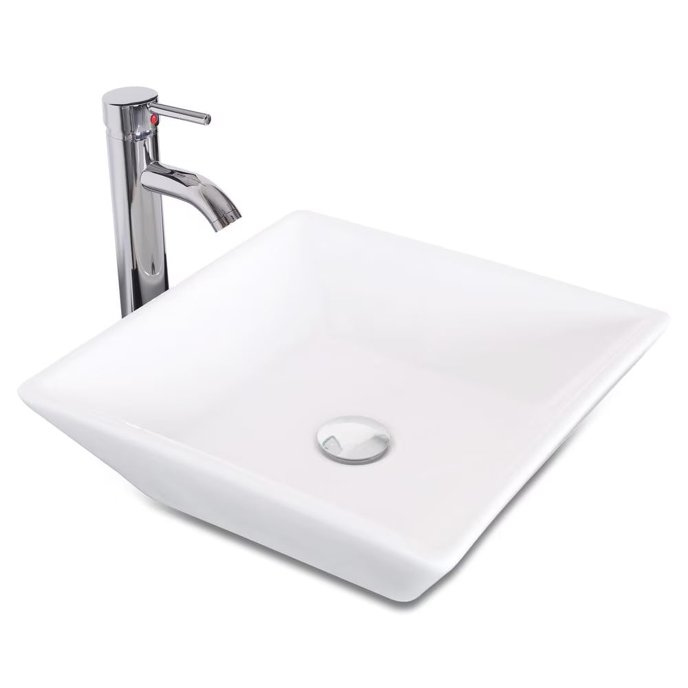 Eclife 16.5" Square Glass Vessel Sink