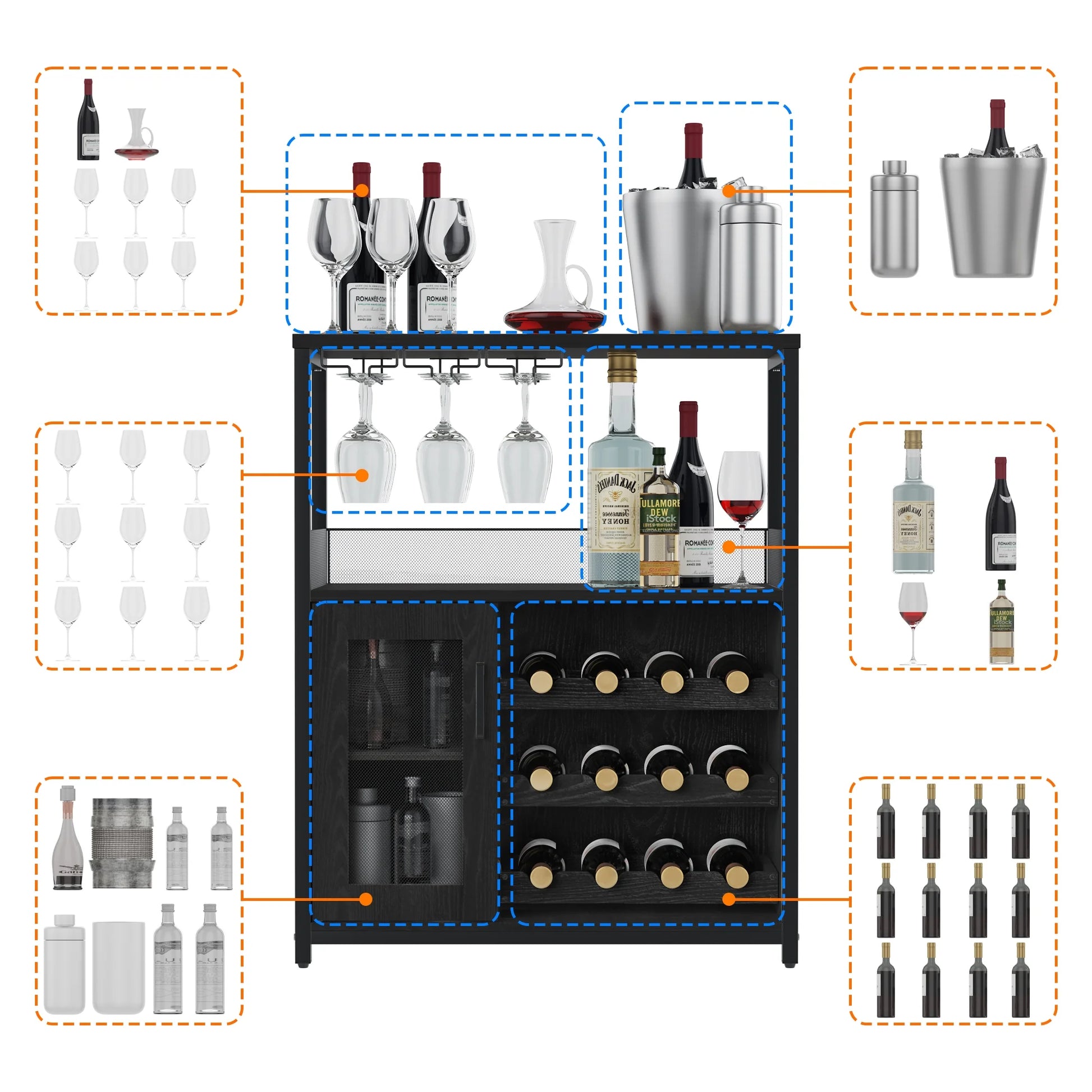 Faitaliicy Wine Bar Rack Cabinet Wine Table For Liquor With Glass Holder Detachable Wine Rack Sideboard And Buffet Cabinet Wood Coffee Bar With Mesh Door For Kitchen Living Room