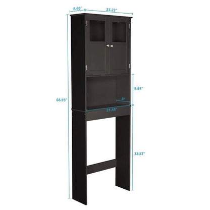 VINGLI Brown Over The Toilet Storage Cabinet, Adjustable Shelf, Double Acrylic Glass Doors