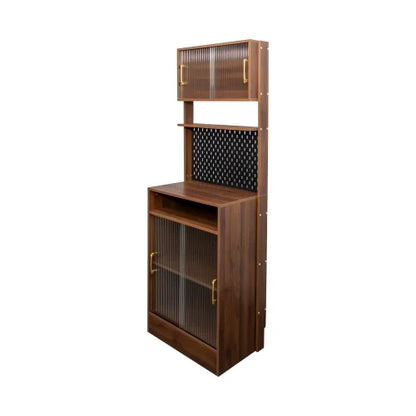 Kitchen Pantry Storage Cabinet with Hutch 25 inch Wide Tall Freestanding Food Kitchen Cabinet Pantry Cupboard with Reeded Glass Doors, Pegboard, Countertop Farmhouse 25 W x 71 H x 16 D Inch