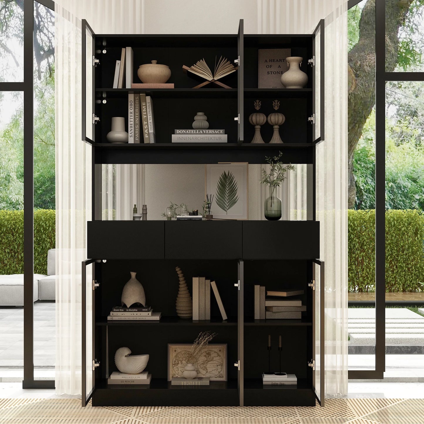 KULAGAGA Bookcases Organizer with LED Lights, Heavy Duty Display Cabinet with Glass Door for Living Room, 31.5" Wide