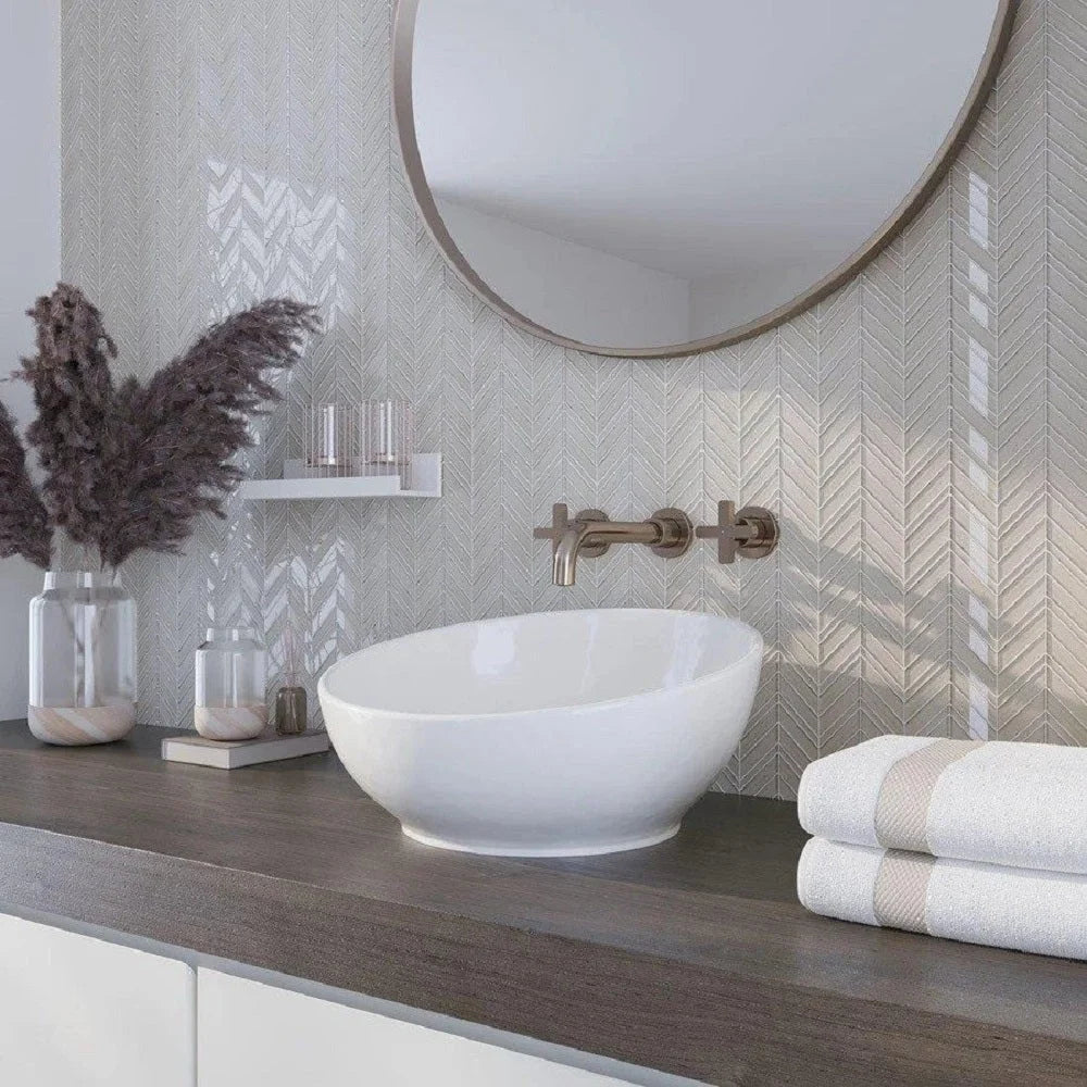 Apollo Tile 5 pack 10.4-in x 10.4-in White Chevron Polished and Matte Finished Glass Mosaic Tile (3.76 Sq ft/case)