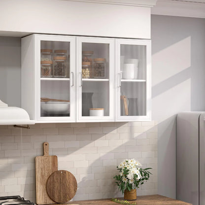 Wall Storage Cabinets - Led Upper Kitchen Laundry Wall Mounted Cabinets with Acrylic Glass 3 Doors and Shelves, 36'Wide