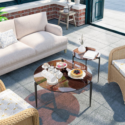 Wisfor Round Tempered Glass Table Coffee Table Steel Novelty Legs for Bedroom Living Room, Gray
