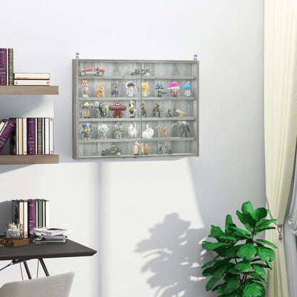 DUOSONG 5-Tier Display Cabinet, Glass Display Case With 2 Doors And Adjustable Shelves, Wall-Mounted, Grey Gray Glass Furniture Primary Living Space Cabinets