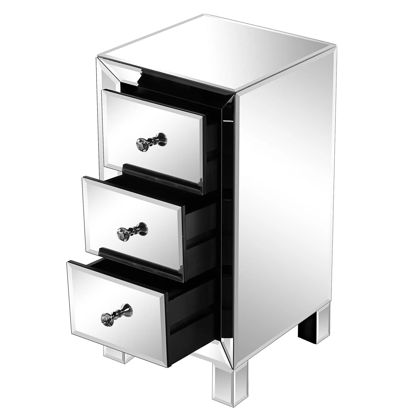 Zimtown Mirrored Glass 3-Drawers Nightstand Bedside Table Storage Bedroom