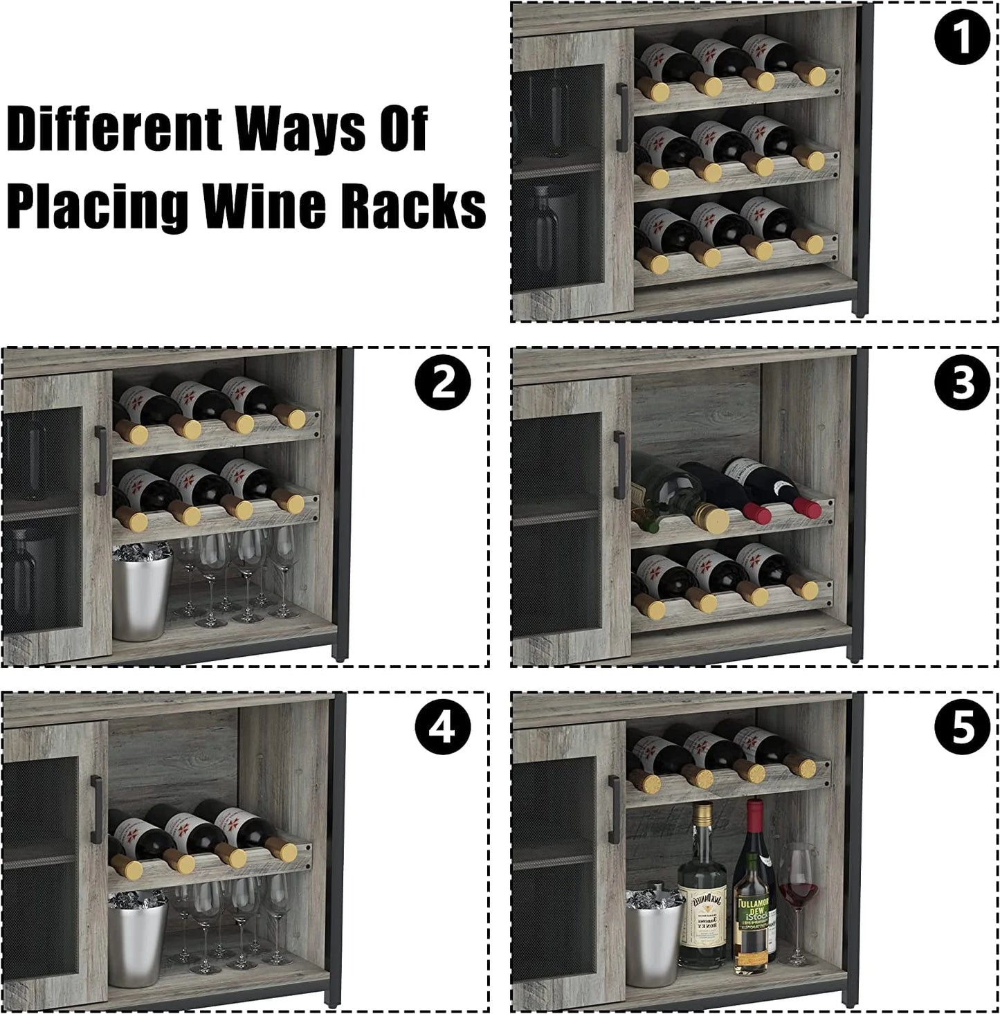 Litake Wine Bar Rack Cabinet with Detachable Wine Rack, Bar Cabinet with Glass Holder, Small Sideboard and Buffet Cabinet with Mesh Door, Rustic Brown