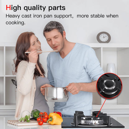 IsEasy Tempered Glass Gas Cooktop, 12” 2 Burners 120V Built-in Gas Hob Suitable For Dual Fuel LPG/NG, Thermocouple Protection