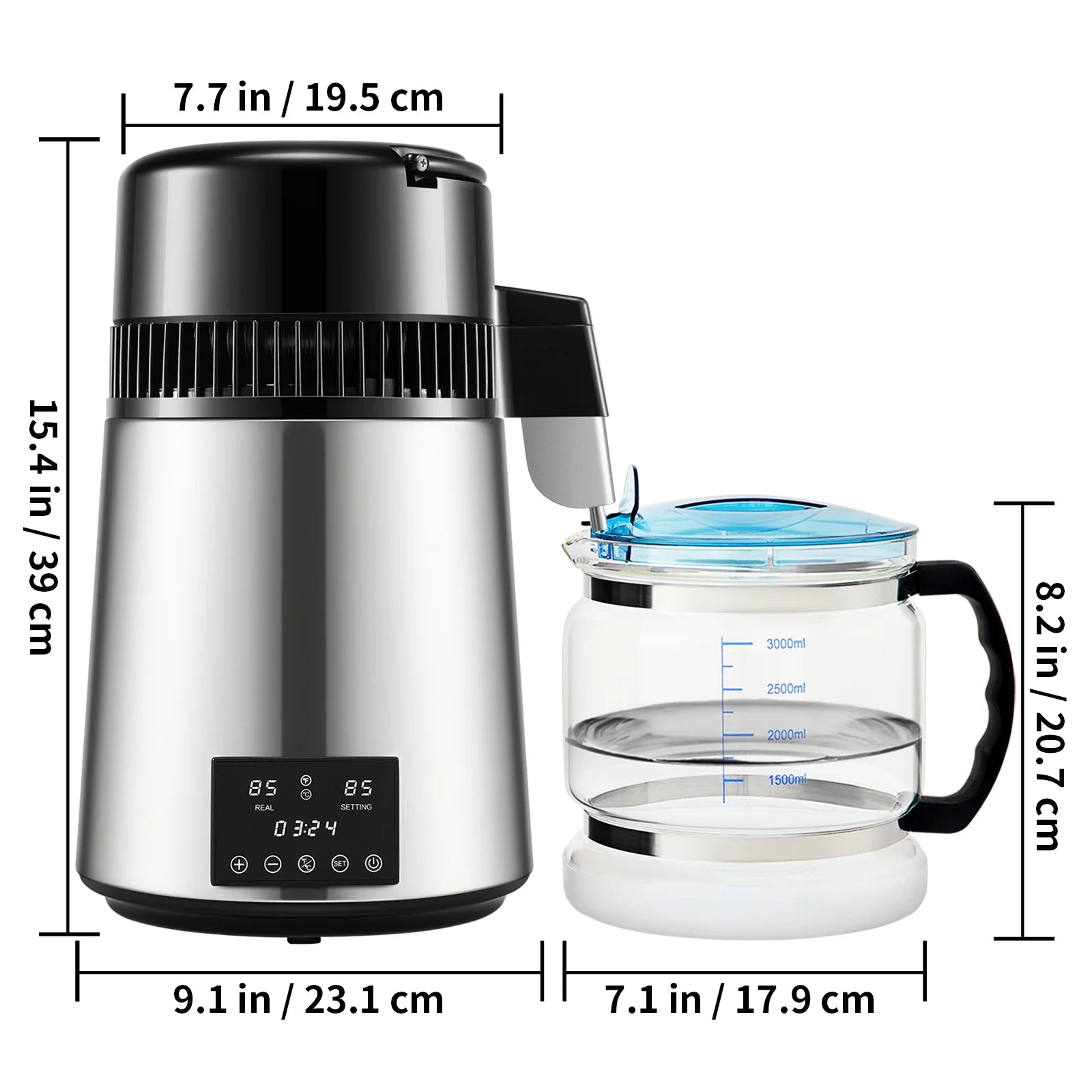 BENTISM 4L 750W Water Distiller with Dual Temp Display & Glass Carafe, Silver