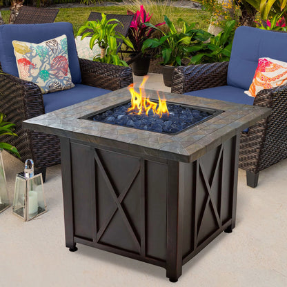 Endless Summer 30,000 BTU LP Gas Outdoor Fire Pit, Blue Fire Glass, Bronze