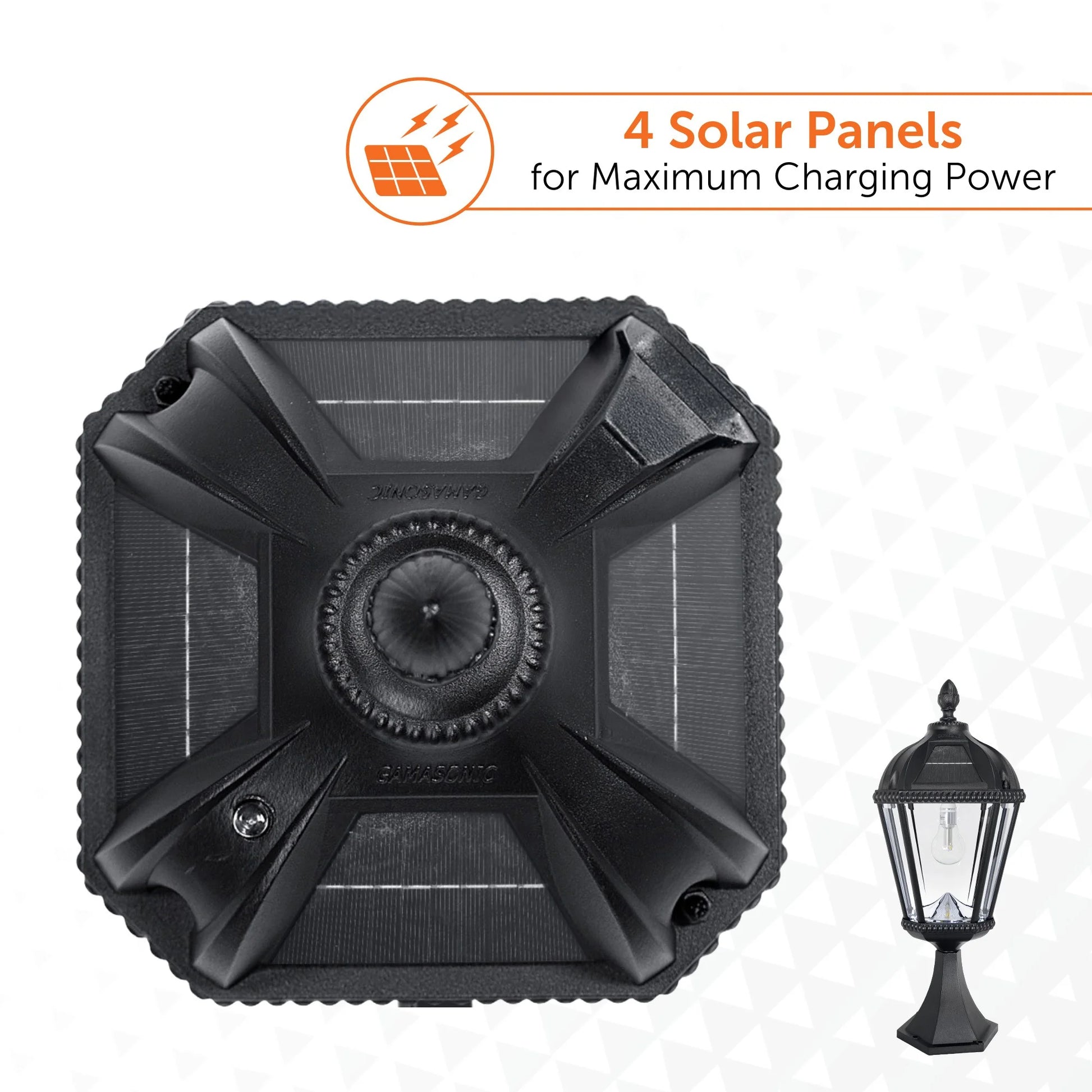 Gama Sonic Solar Outdoor Lamp Post Light, Black Cast Aluminum and Beveled Glass Panels, 10-Year Royal Bulb, Warm White LED with Omni-Direction Reflector, 87-inch Height, 98B001