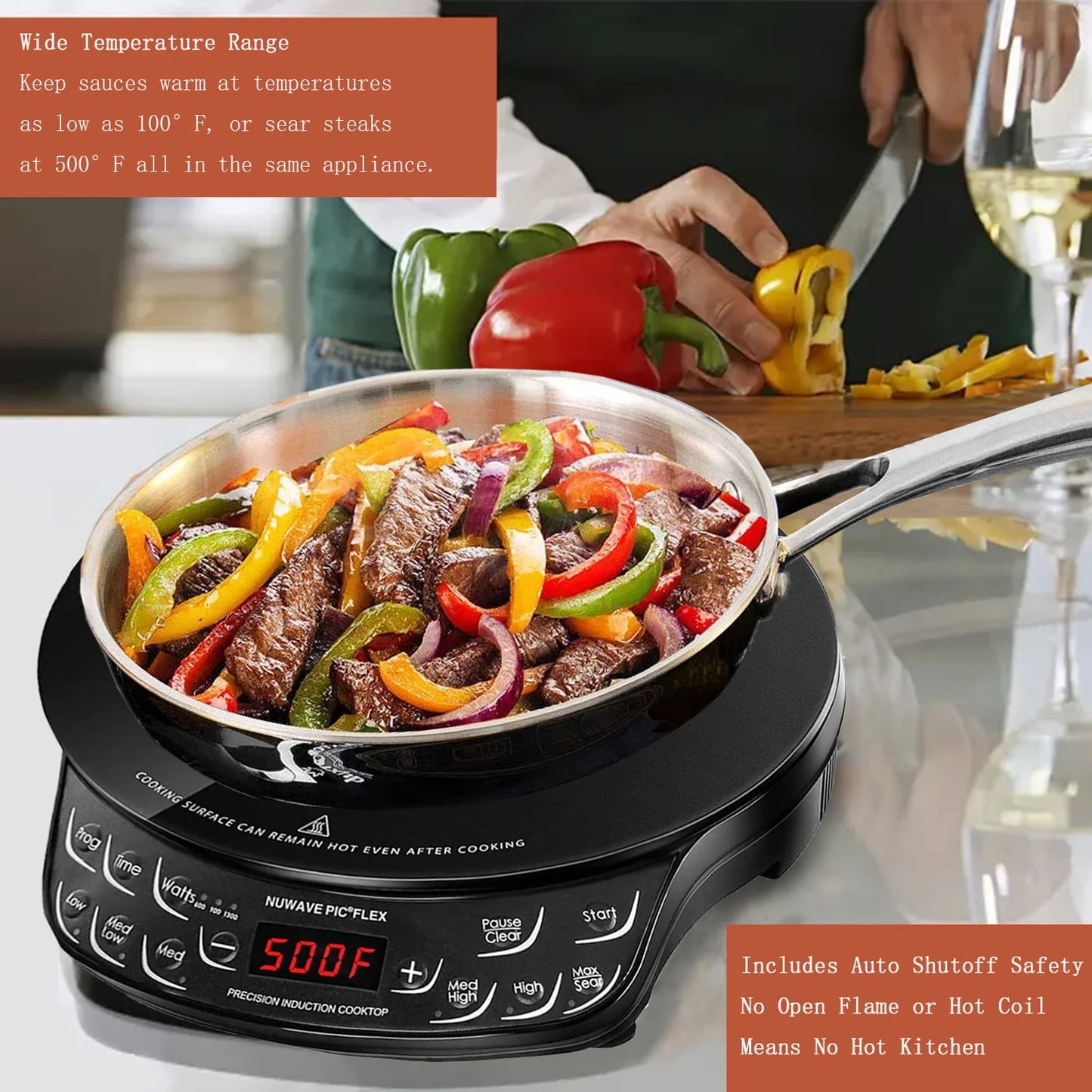NuWave Portable Induction Cooktop Flex with 10.25-inch Shatter-Proof Ceramic Glass, Large 6.5-inch Heating Coil, 3 Wattage Settings 600, 900 & 1300 Watts