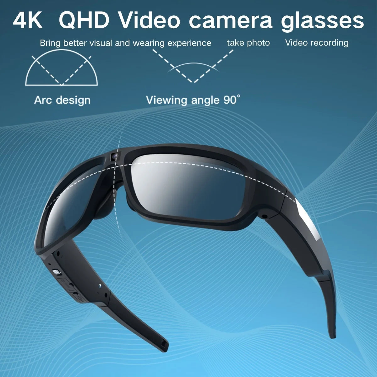 4K Camera Glasses - UHD Sports Action Cam with 64GB Card, 2-Hour Recording for Cycling, Motorcycle & Fishing, Hands-Free Body Camera (Black)