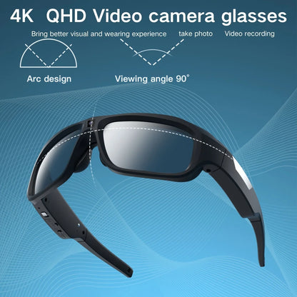 4K Camera Glasses - UHD Sports Action Cam with 64GB Card, 2-Hour Recording for Cycling, Motorcycle & Fishing, Hands-Free Body Camera (Black)