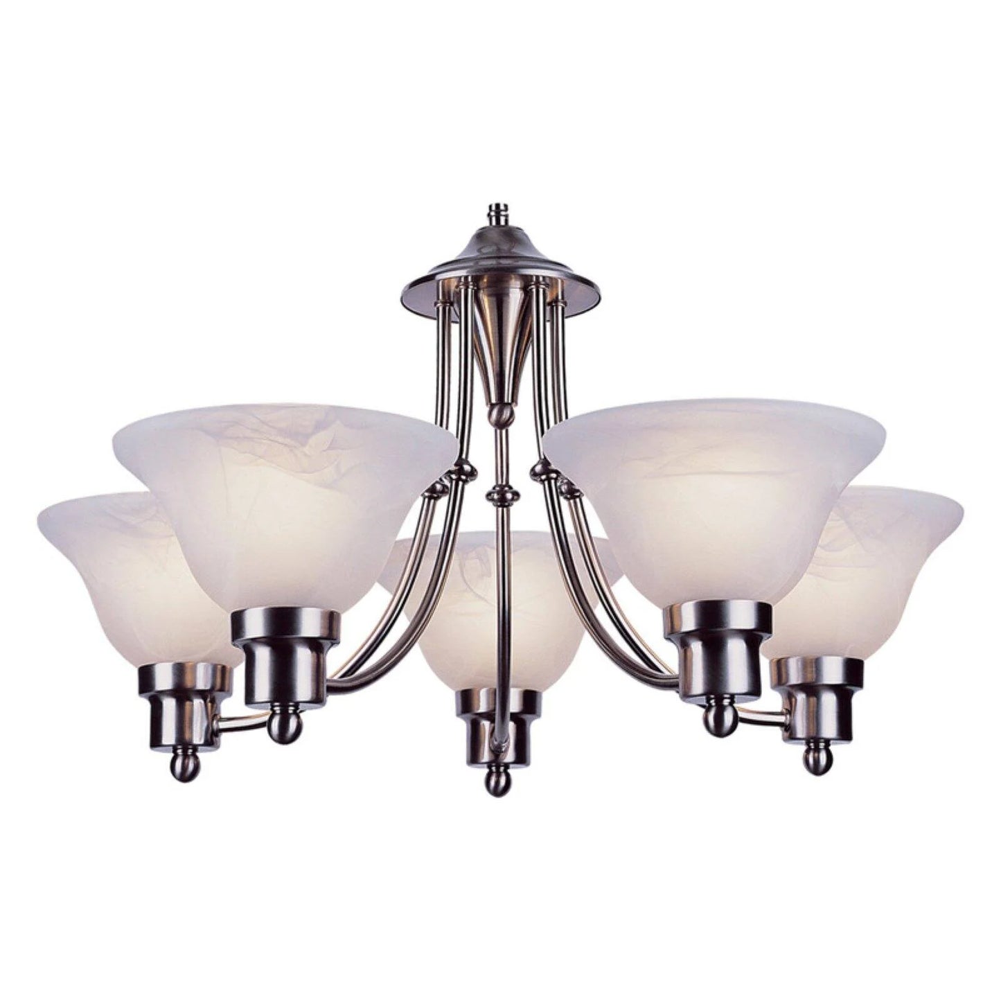 Five Light Brushed Nickel Alabaster Glass Up Chandelier