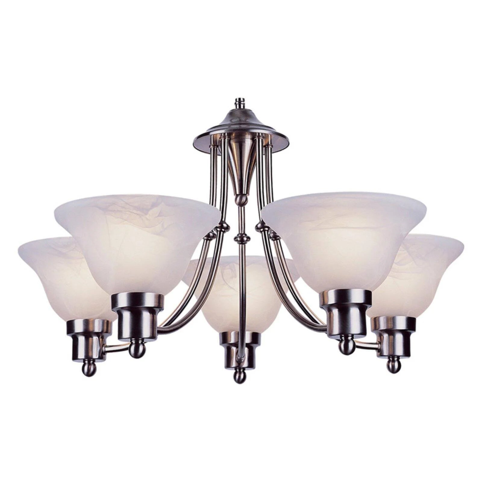 Five Light Brushed Nickel Alabaster Glass Up Chandelier