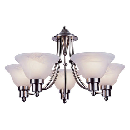 Five Light Brushed Nickel Alabaster Glass Up Chandelier