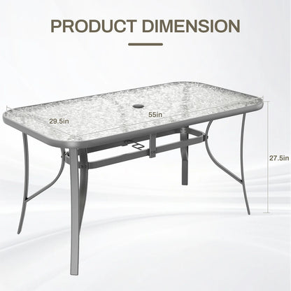 Pirecart Outdoor Glass Table with Umbrella Hole, Patio Dining Table for 6, for Garden, Balcony, Backyard, Poolside, Lawn, Gray
