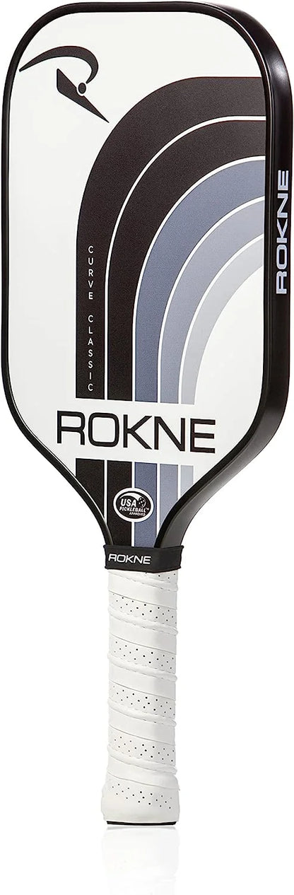 Rokne Curve Classic Fiberglass Pickleball Paddle Long Handle Racket with Pro Grit Texture and Cover, Storm