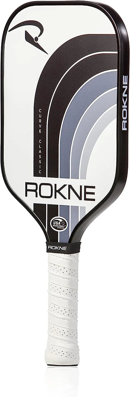 Rokne Curve Classic Fiberglass Pickleball Paddle Long Handle Racket with Pro Grit Texture and Cover, Storm