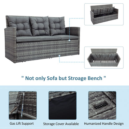 Highsound Patio Furniture Set Sofa 5-Piece Wicker PE Rattan Sectional Sofa Set, Outdoor Furniture Patio Conversation Sofa Set with Glass Coffee Table and Ottoman, Gray