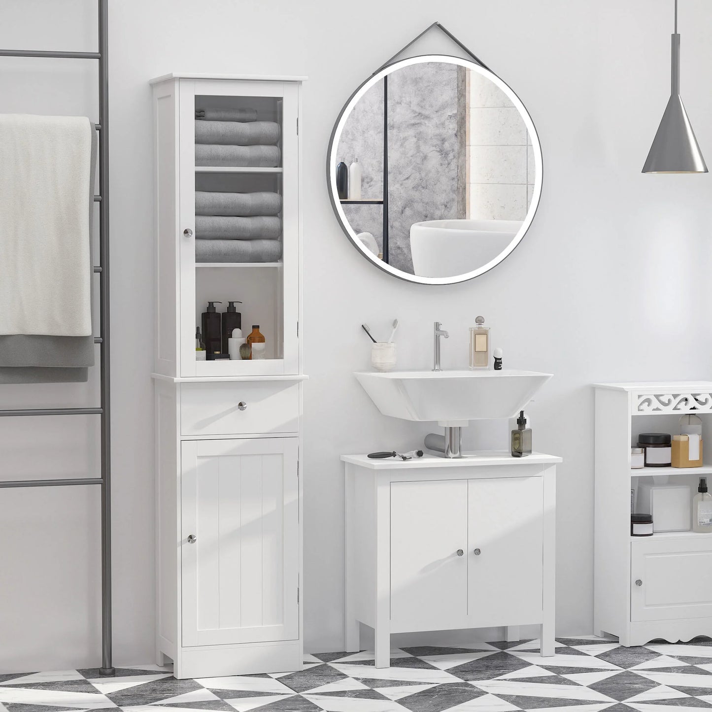 DUOSONG 5-Tier Display Cabinet, Glass Display Case With 2 Doors And Adjustable Shelves, Wall-Mounted, Grey Gray Glass Furniture Primary Living Space Cabinets