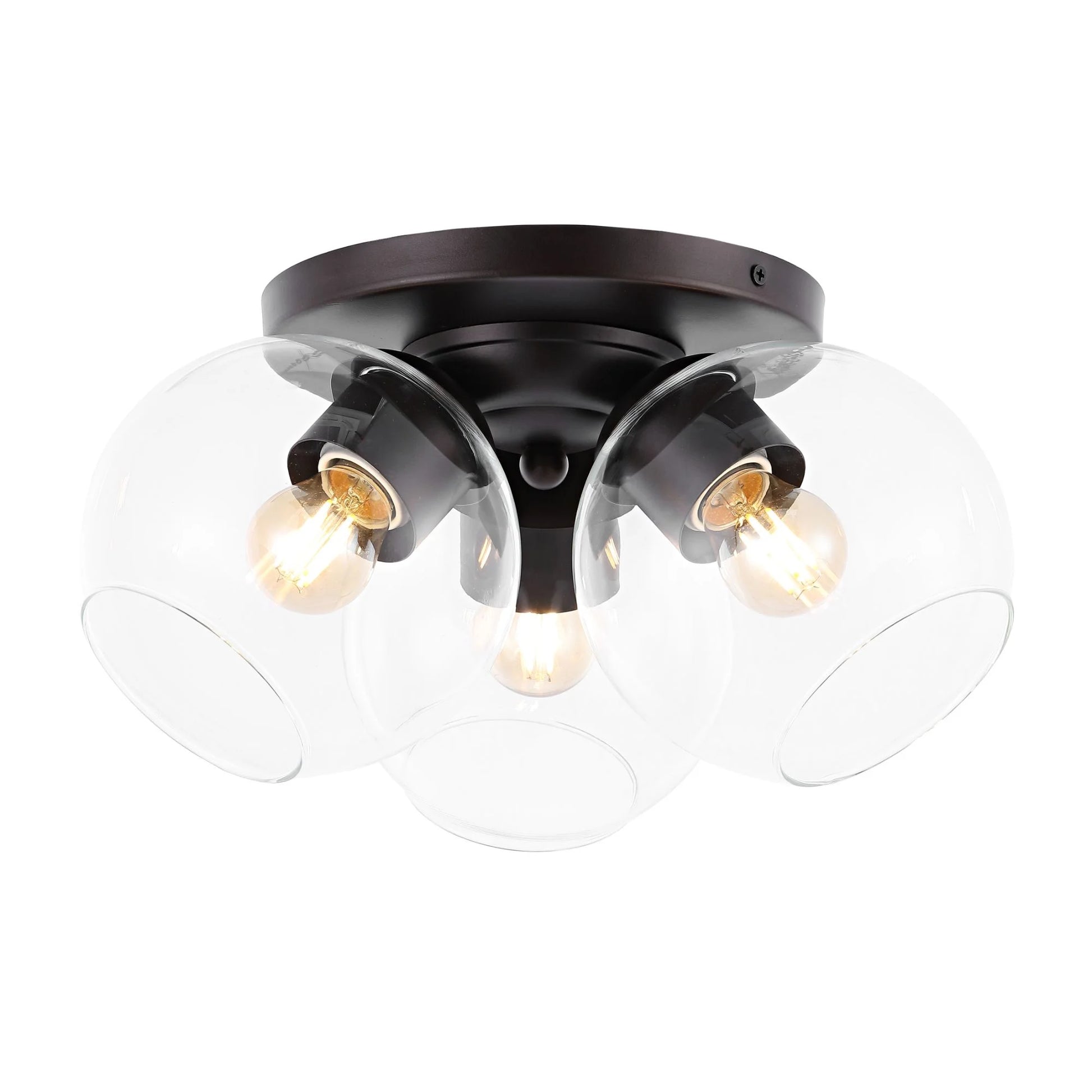 JONATHAN Y Iris 11.5" 3-Light Farmhouse Rustic Iron/Glass LED Semi Flush Mount, Oil Rubbed Bronze/Clear