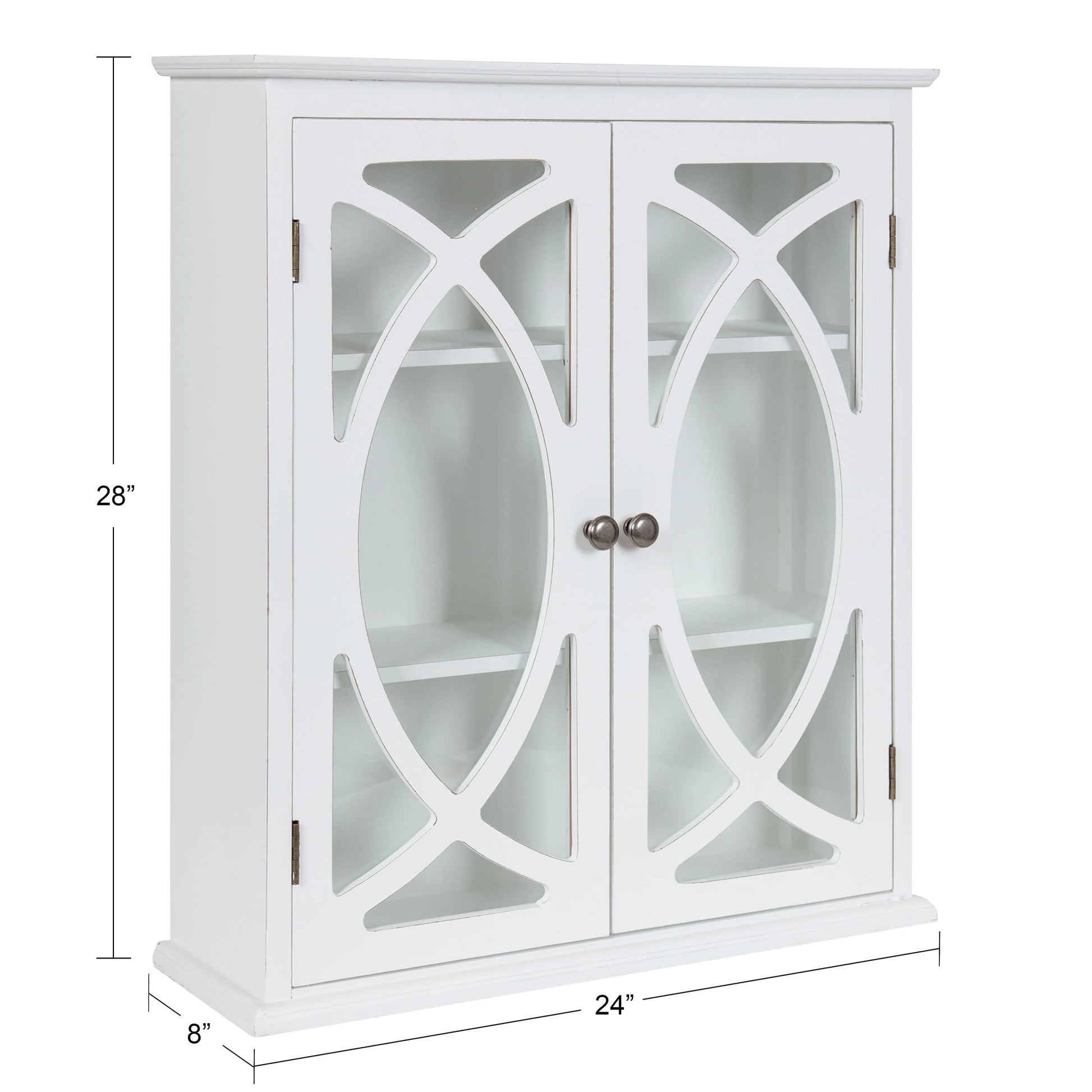 Kate and Laurel Quinlan Wood Wall Cabinet, 24 x 8 x 28, White, Decorative Traditional Storage Cabinet with Two Glass Doors and Three Interior Shelves