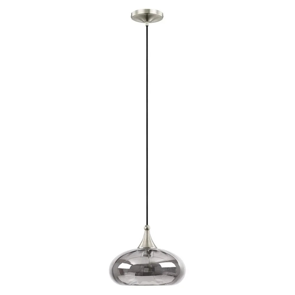 Livex Lighting 11" 1-Light Smoke Glass & Metal Single Pendant in Brushed Nickel