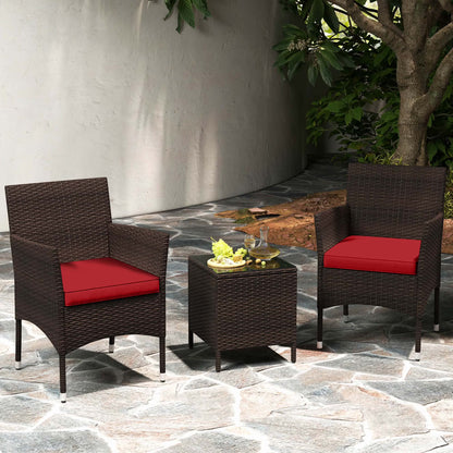 Costway 3 PCS Outdoor Conversation Set with Cushioned Seat & Tempered Glass Tabletop Beige