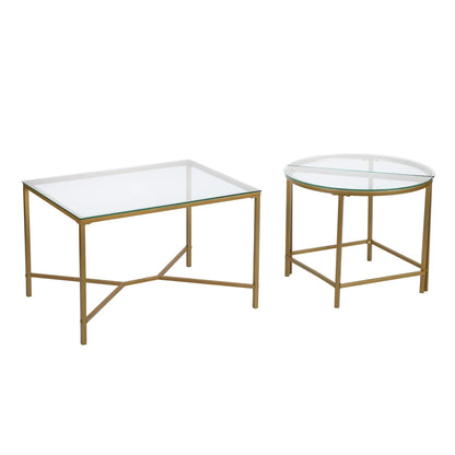 Homy Casa Glass Gold Coffee Table 2-Piece Table Set, Round Glass Nesting Table with Gold Frame for Living Room