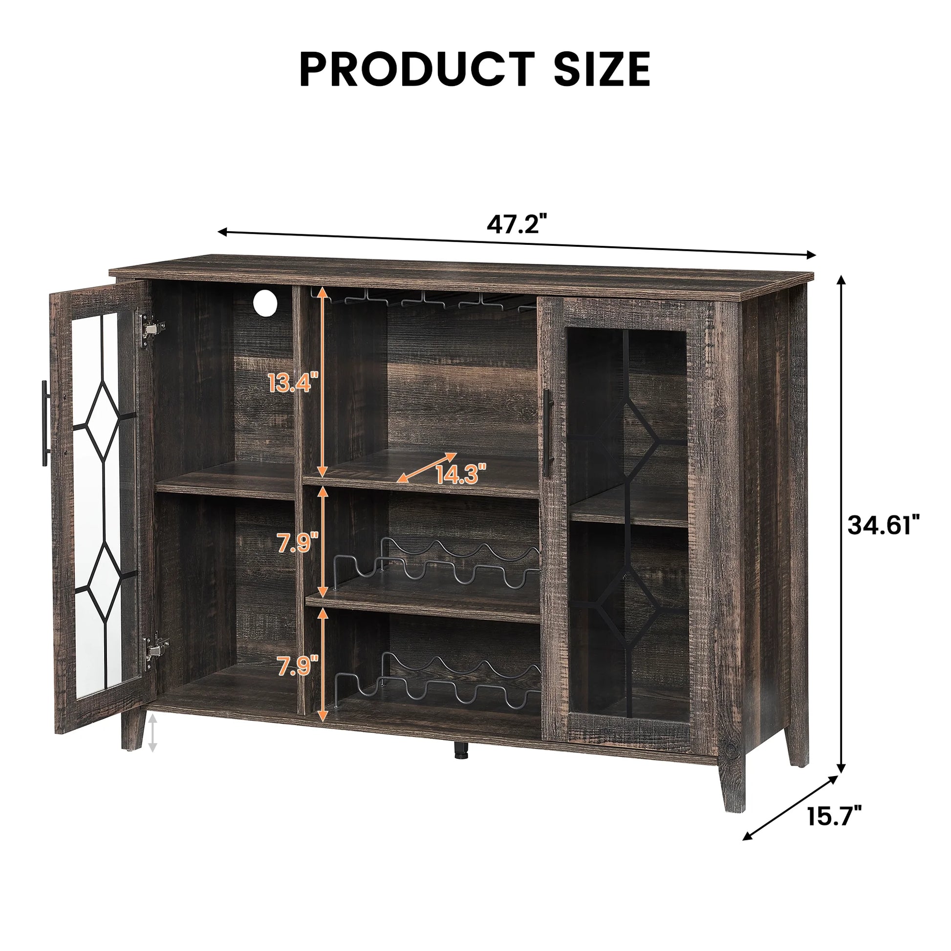 Huloretions Wine Bar Cabinet with LED Light,Modern Liquor Cabinet,Kitchen Buffet Sideboard with Storage Cabinet& Drawers,Coffee Cabinet with Wine and Glass Rack for Home