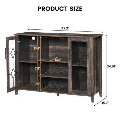 Huloretions Wine Bar Cabinet with LED Light,Modern Liquor Cabinet,Kitchen Buffet Sideboard with Storage Cabinet& Drawers,Coffee Cabinet with Wine and Glass Rack for Home