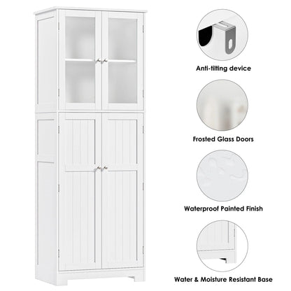 Homfa 67'' Farmhouse Kitchen Pantry Cabinet, Tall Storage Cabinet with Frosted Glass Doors for Dining Room, White