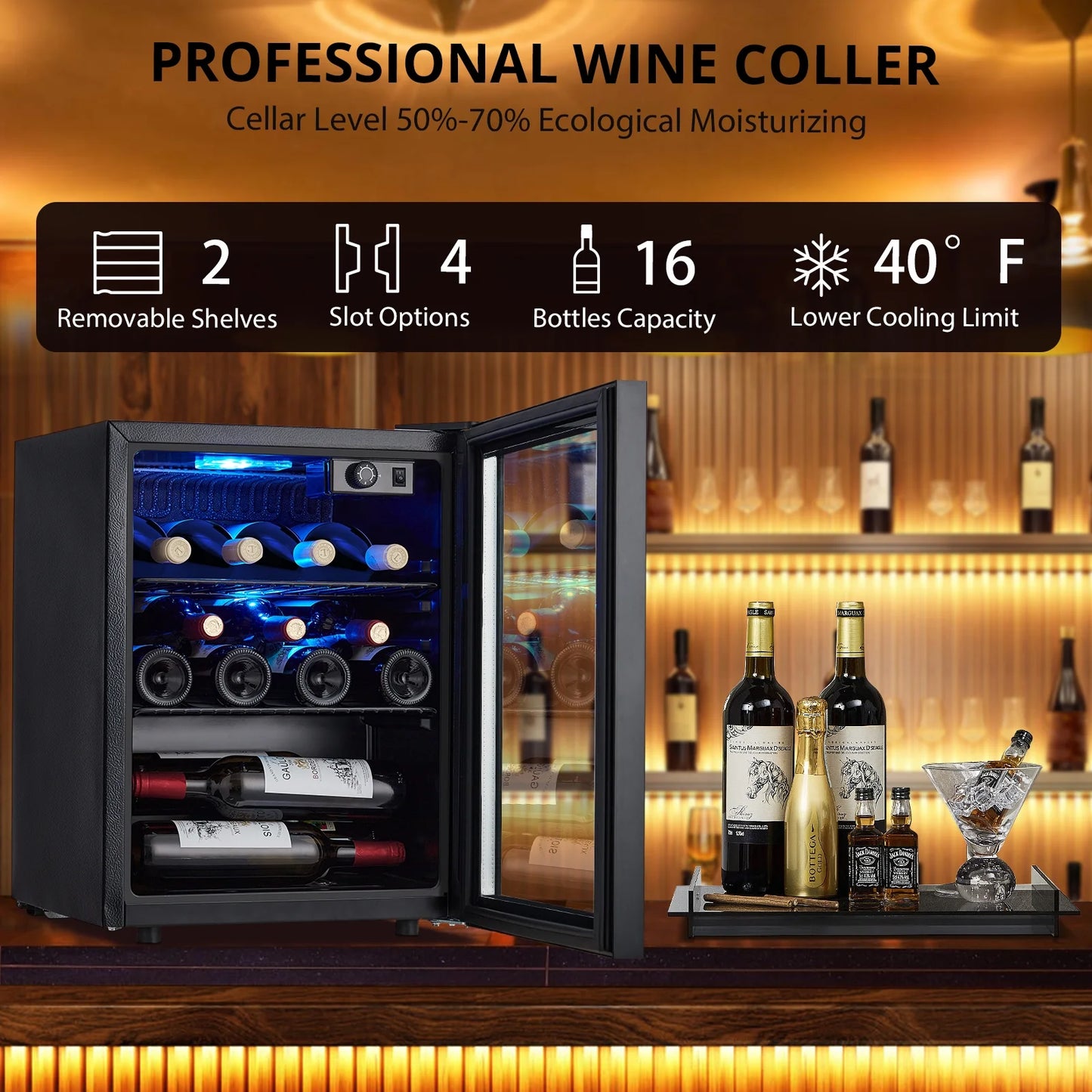 Wine Cooler,Beverage Refrigerator Cooler,Freestanding Wine Cooler Refrigerator with Triple Pane Clear Glass Door,Mini Fridge Countertop Drink Cooler for Home Office,Temperature Adjustment Range 40~61°