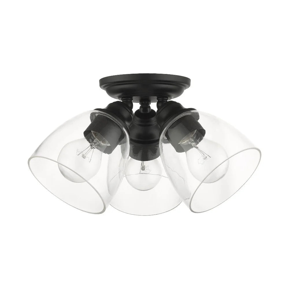 Livex Lighting Montgomery 3-Light Metal & Glass Flush Mount in Black