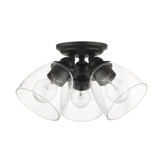 Livex Lighting Montgomery 3-Light Metal & Glass Flush Mount in Black