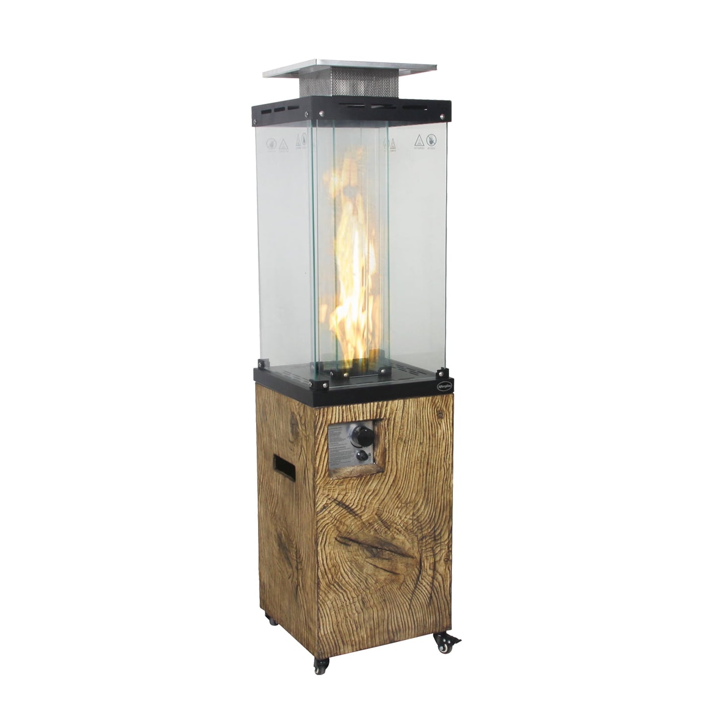 Glass Top + Terrafab Base Fire Heater Internal Gas Tank KD Column