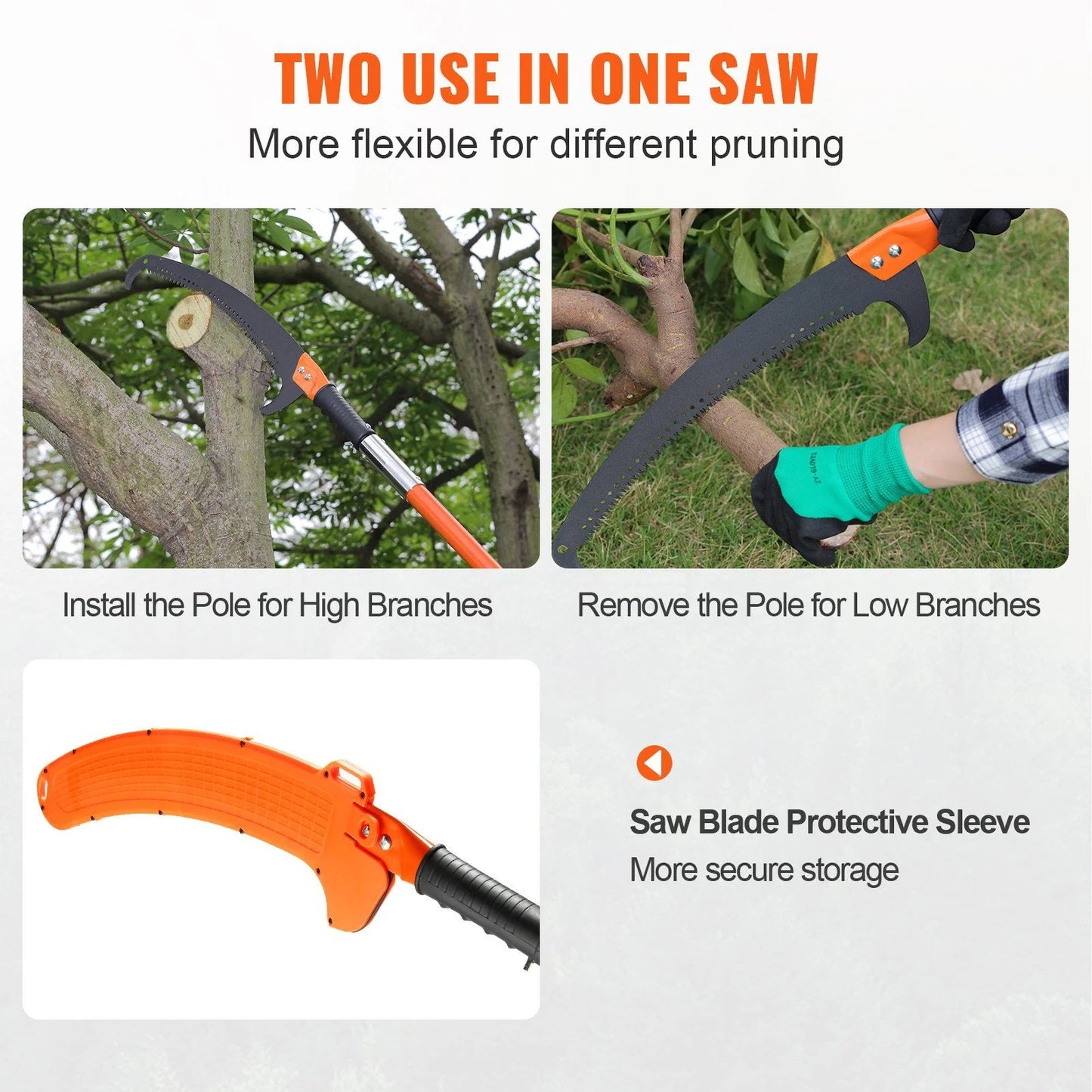 Fiberglass Pole Saw 7.3-27FT, Manual Tree Trimmer for Tall Branches, Sharp Steel Blade, Perfect for Pruning Palms, Shrubs & Garden Maintenance